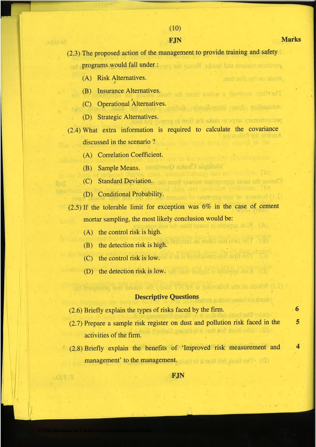 CA Final Nov 2019 Question Paper -Paper 6A – Risk Management - Page 10