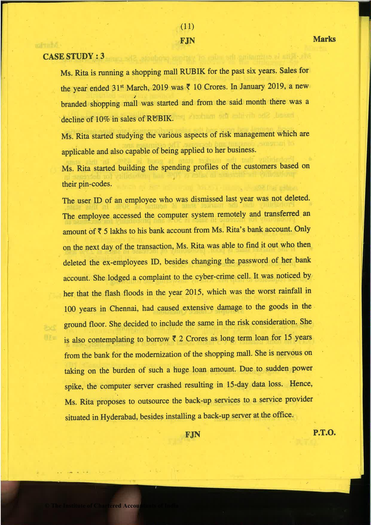 CA Final Nov 2019 Question Paper -Paper 6A – Risk Management - Page 11