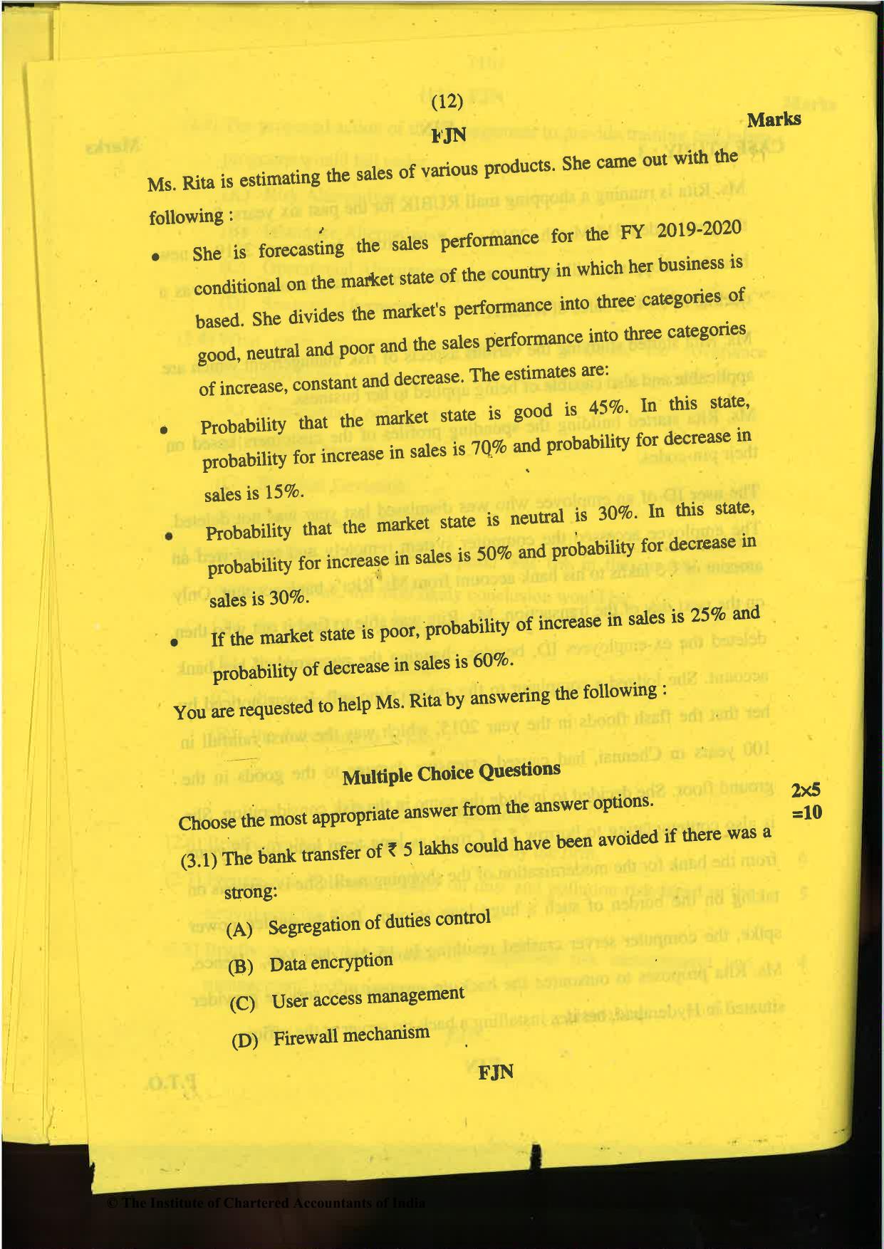 CA Final Nov 2019 Question Paper -Paper 6A – Risk Management - Page 12