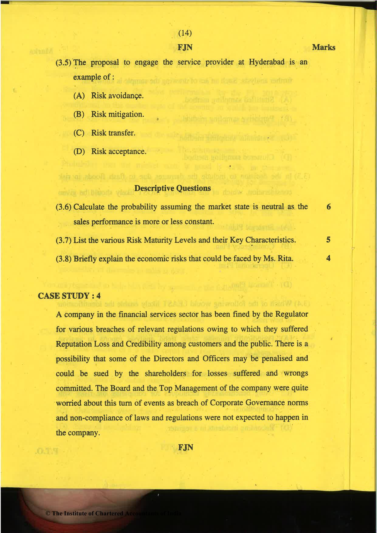CA Final Nov 2019 Question Paper -Paper 6A – Risk Management - Page 14