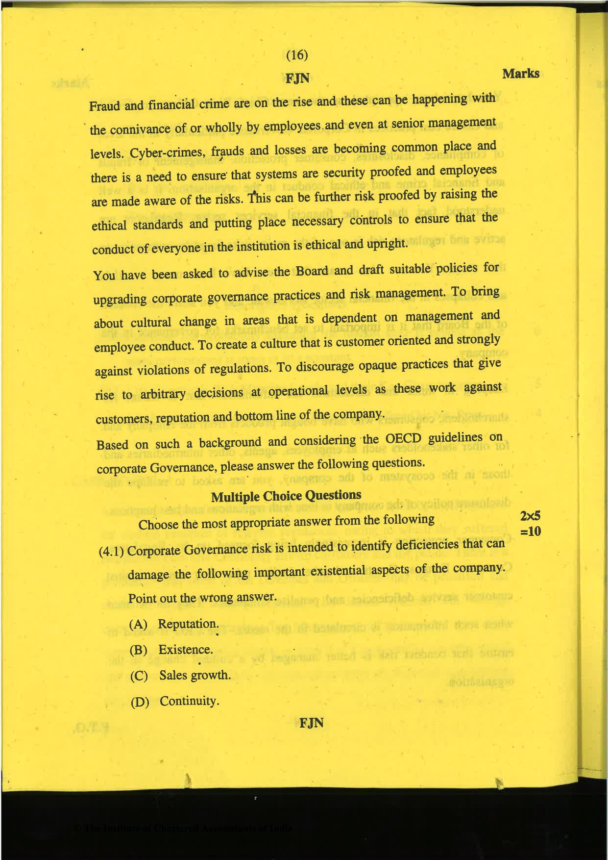 CA Final Nov 2019 Question Paper -Paper 6A – Risk Management - Page 16