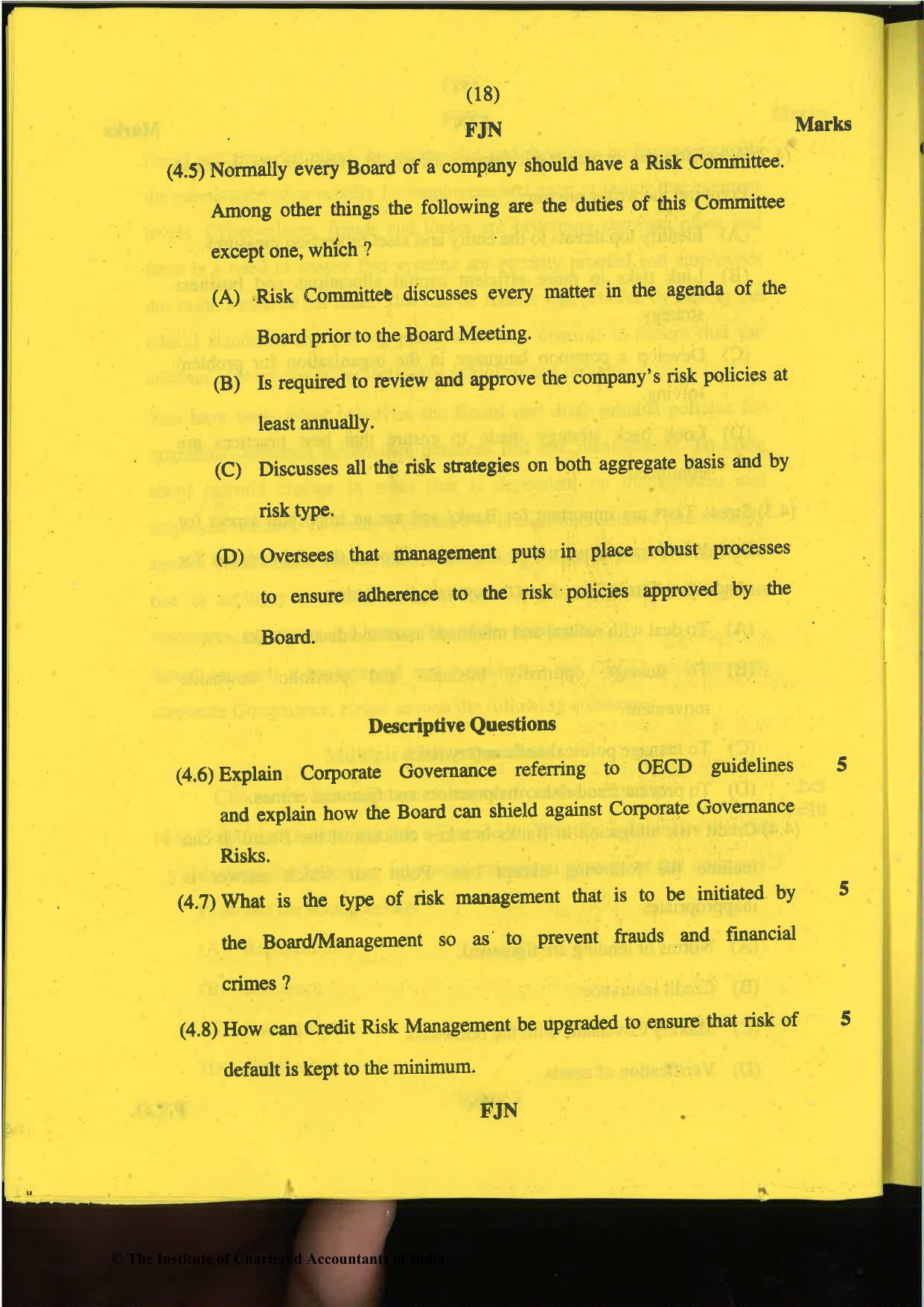 CA Final Nov 2019 Question Paper -Paper 6A – Risk Management - Page 18