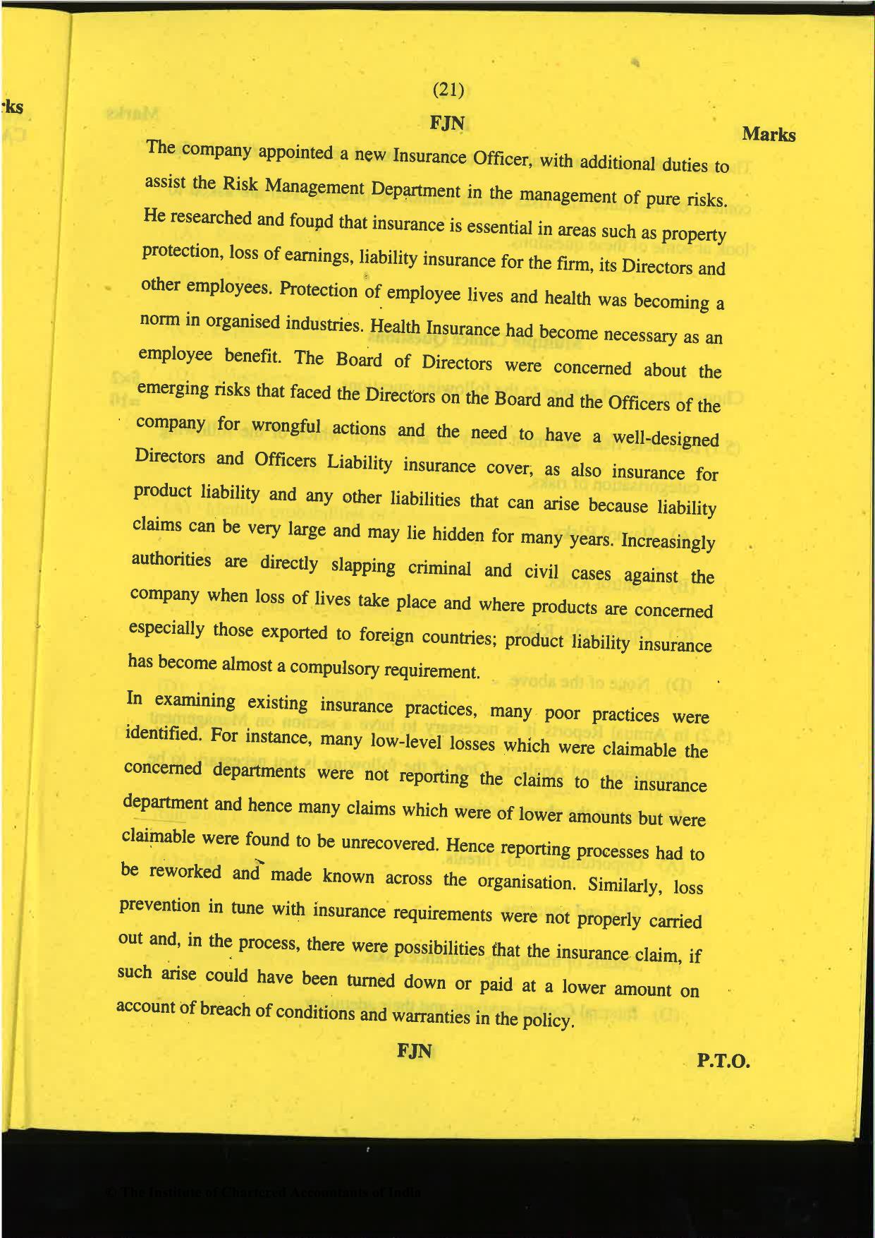 CA Final Nov 2019 Question Paper -Paper 6A – Risk Management - Page 21