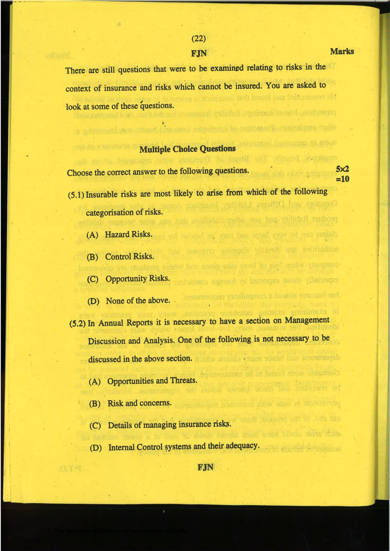CA Final Nov 2019 Question Paper -Paper 6A – Risk Management - Page 22