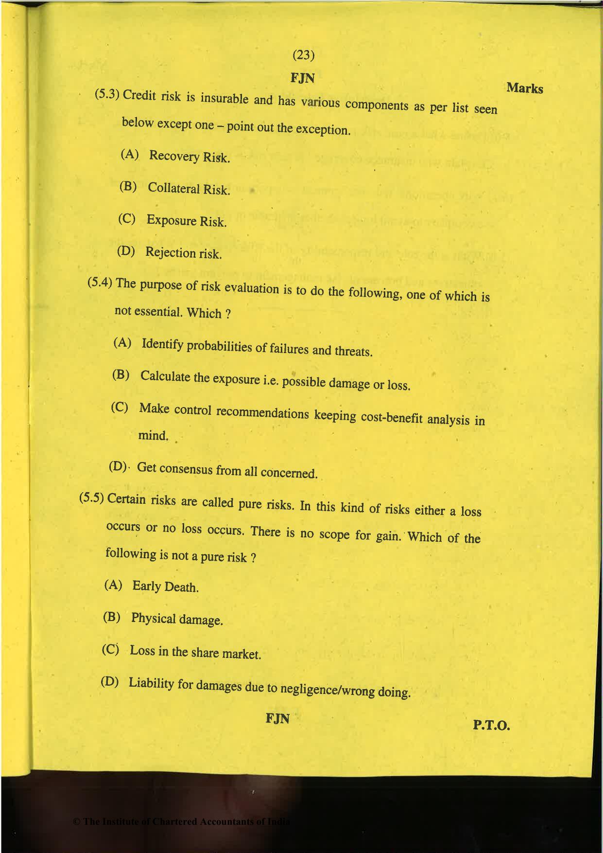 CA Final Nov 2019 Question Paper -Paper 6A – Risk Management - Page 23