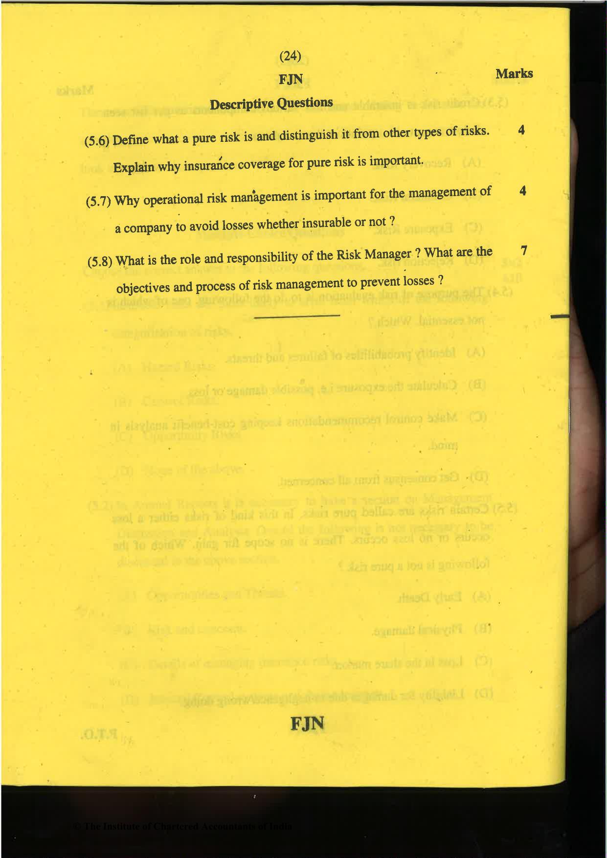 CA Final Nov 2019 Question Paper -Paper 6A – Risk Management - Page 24