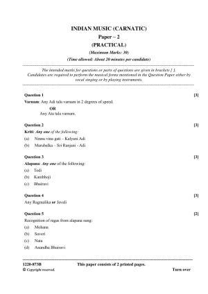 ISC Class 12 2020 Indian Music-Carnatic Paper II Question Paper