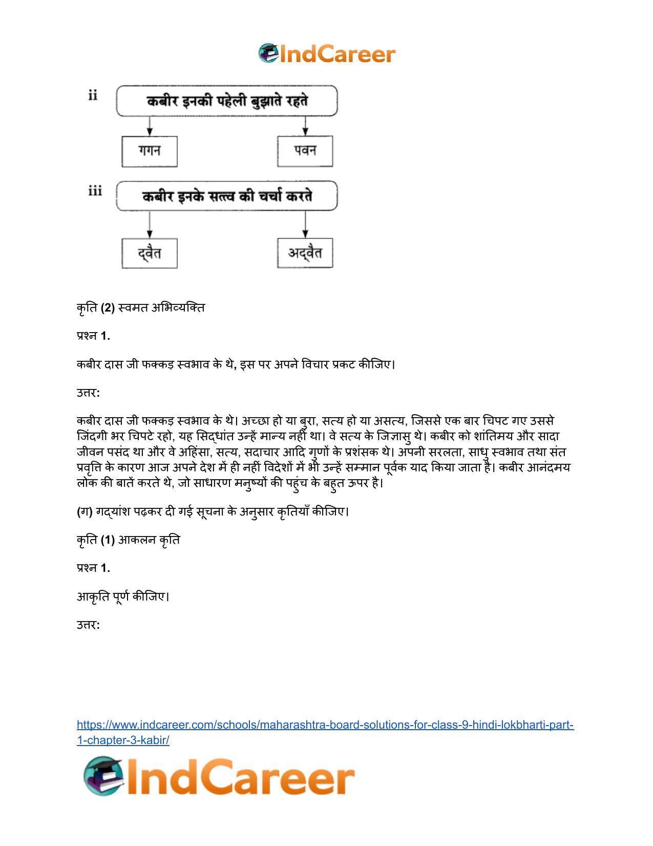 Maharashtra Board Solutions for Class 9- Hindi Lokbharti (Part 1): Chapter 3- कबीर - Page 14