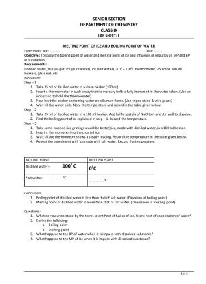 CBSE Worksheets for Class 9 Science Melting and Boiling Point Assignment