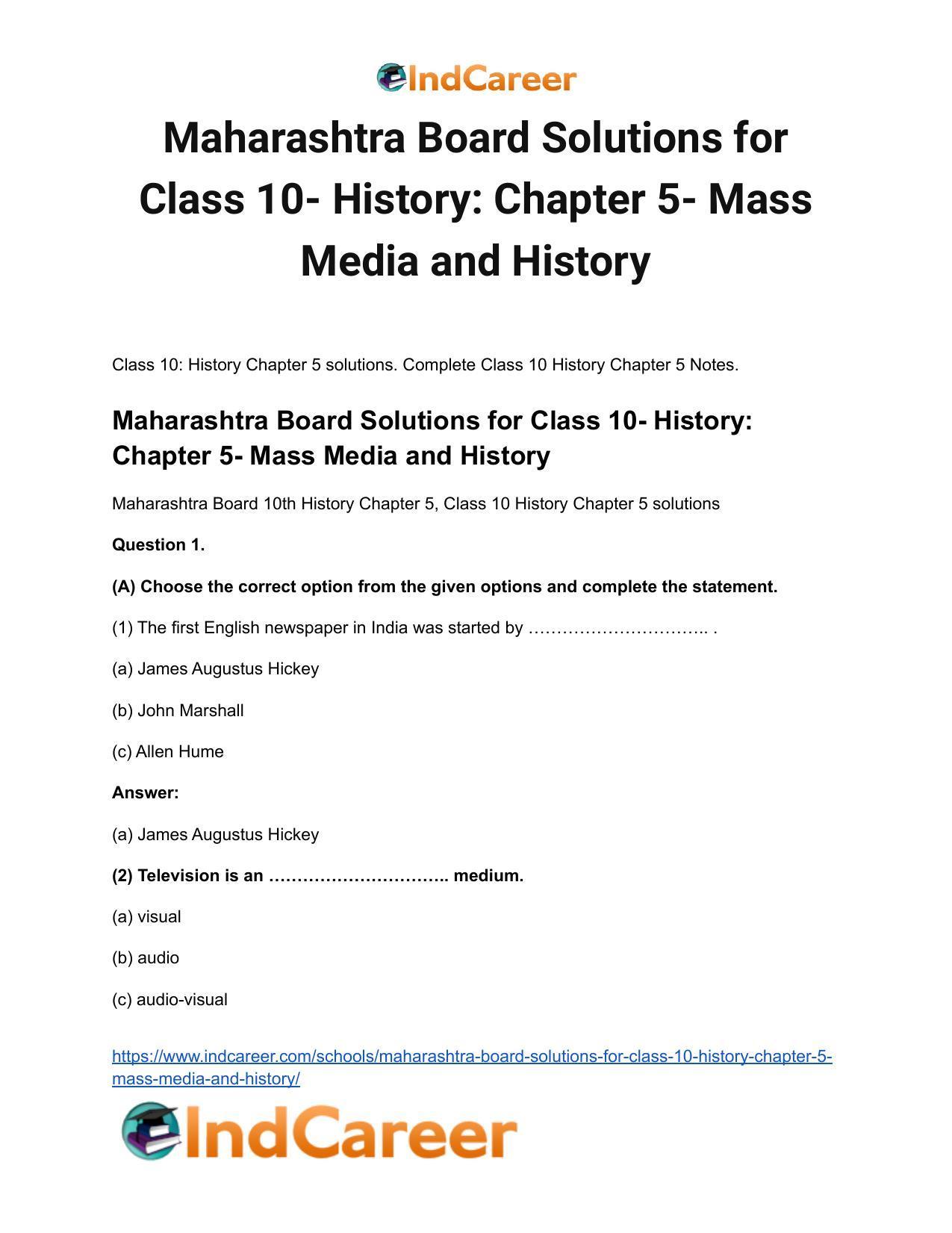 Maharashtra Board Solutions for Class 10- History: Chapter 5- Mass Media and History - Page 2