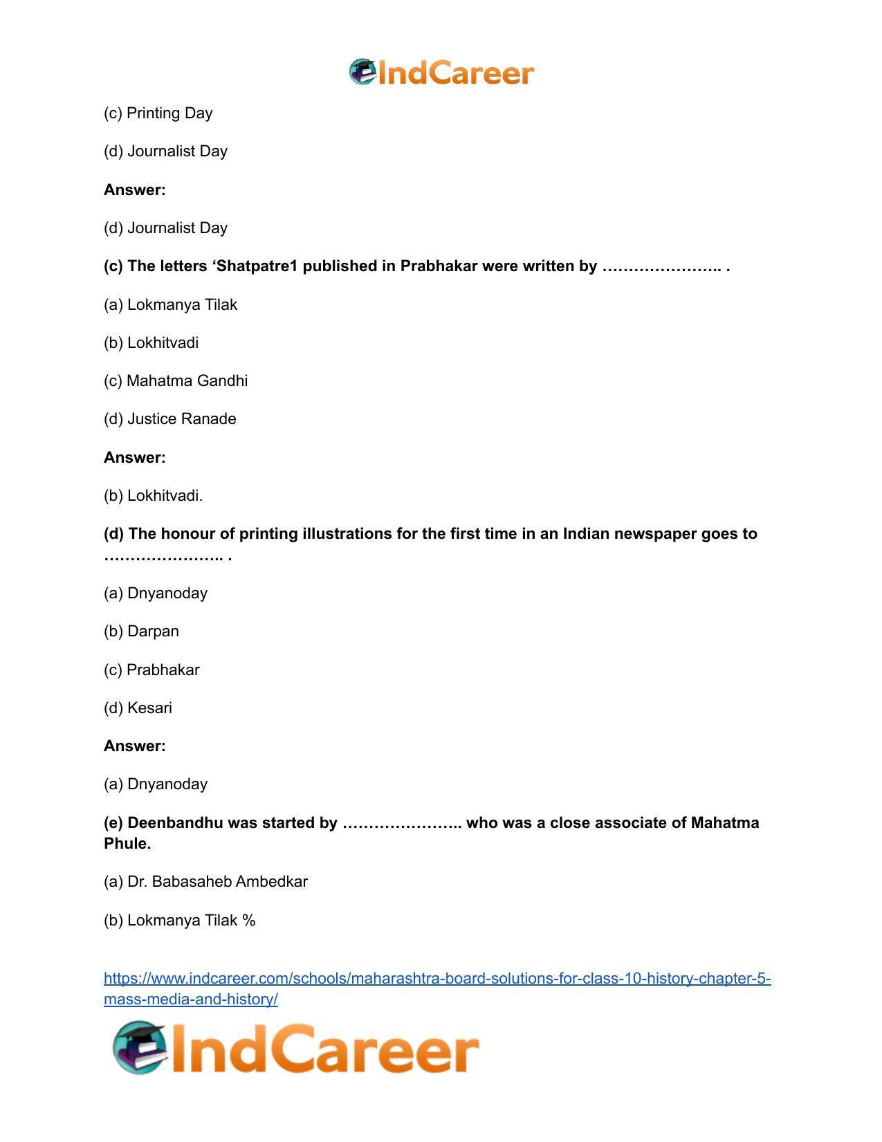 Maharashtra Board Solutions for Class 10- History: Chapter 5- Mass Media and History - Page 10