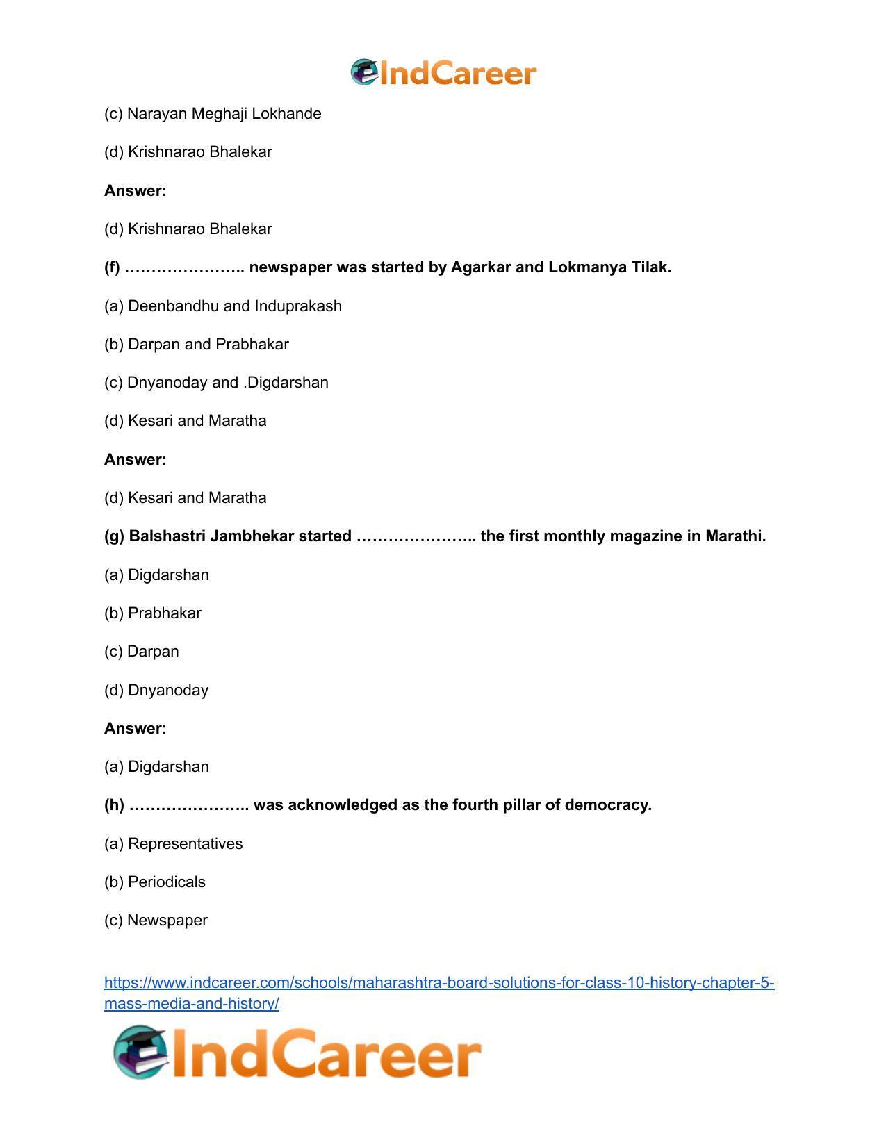 Maharashtra Board Solutions for Class 10- History: Chapter 5- Mass Media and History - Page 11