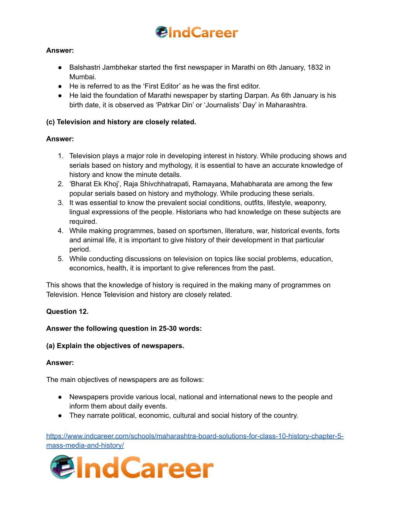 Maharashtra Board Solutions for Class 10- History: Chapter 5- Mass Media and History - Page 20