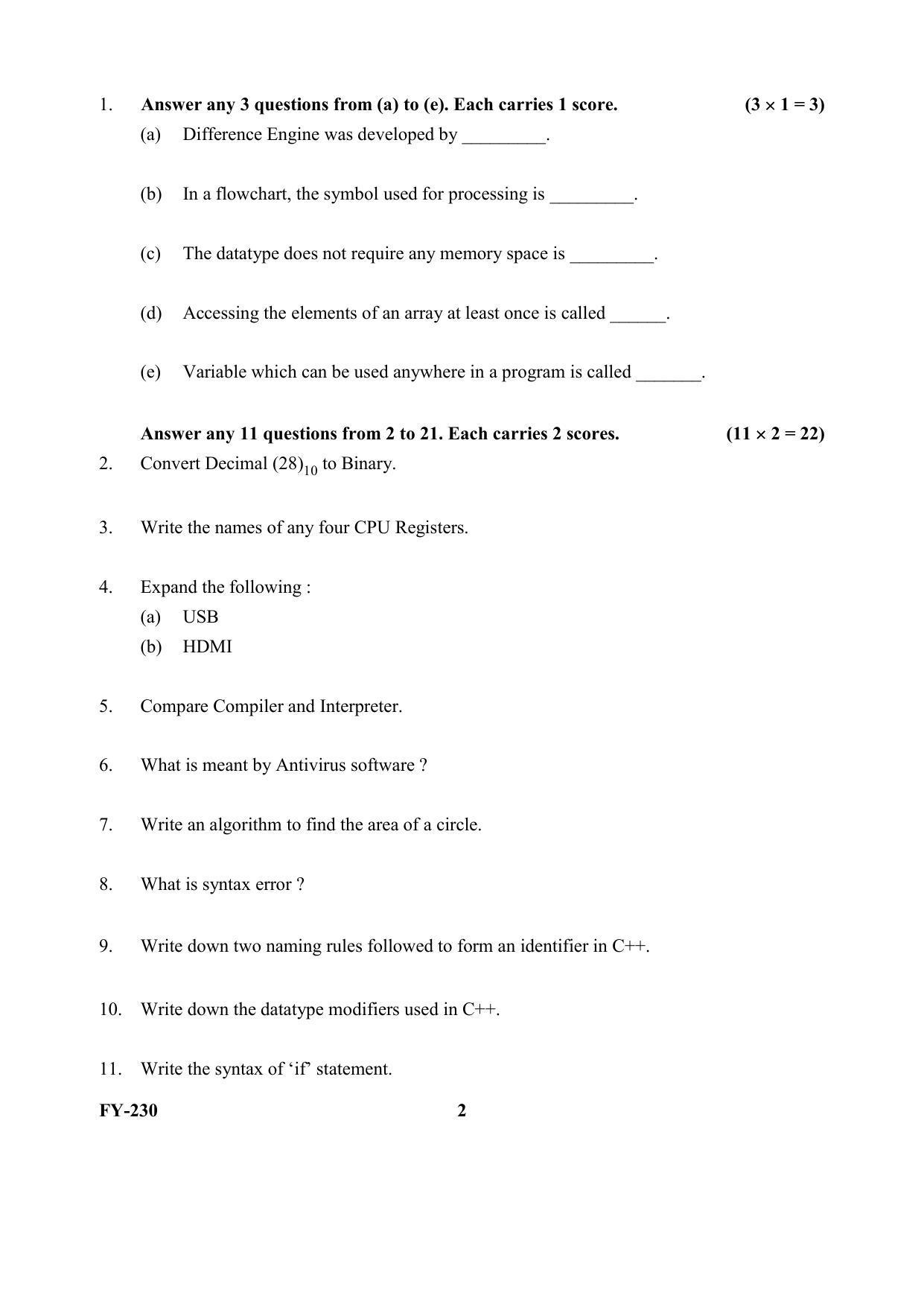 Kerala Plus One (Class 11th) Computer Science Question Paper 2021 - Page 2