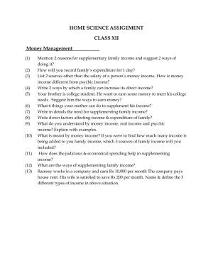 CBSE Work Sheets for Class 12 Home Science Assignment 1