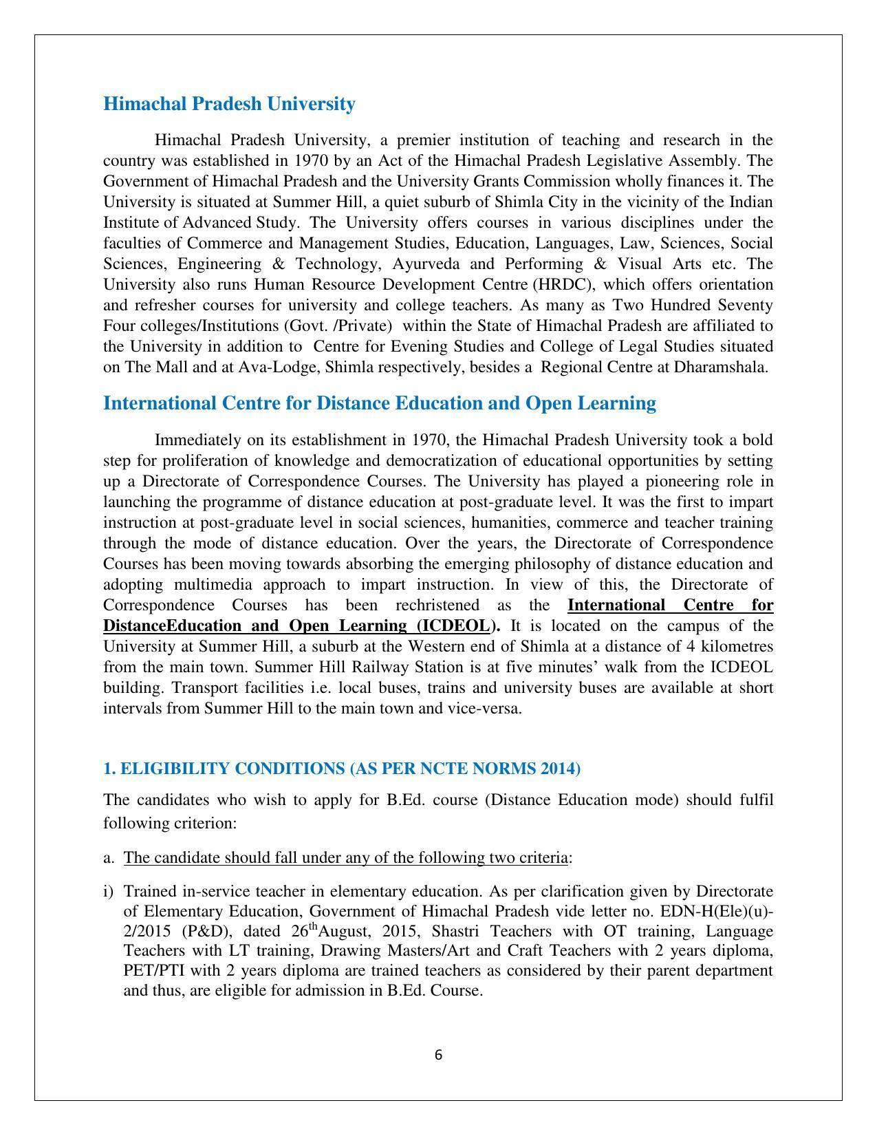 Himachal Pradesh University (HPU), Shimla B.Ed 2021-22 (Prospectus) - Page 6