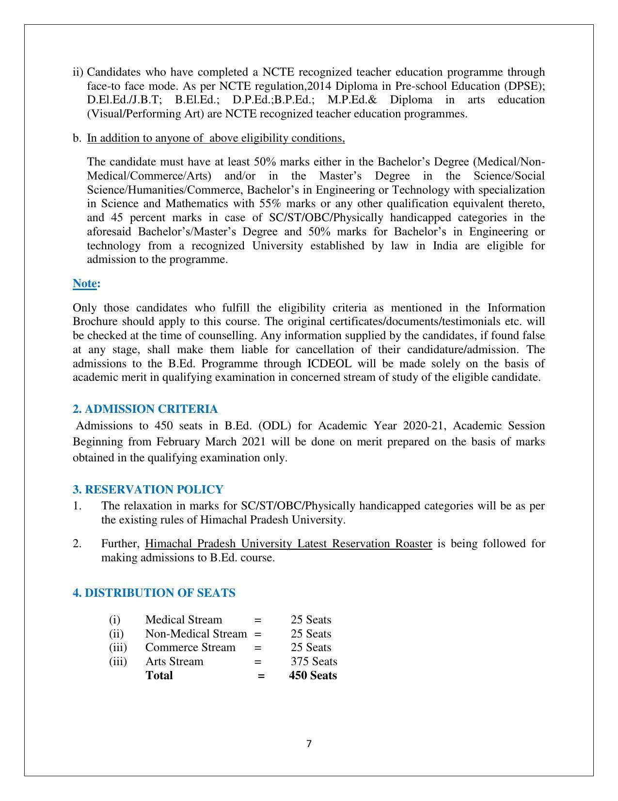 Himachal Pradesh University (HPU), Shimla B.Ed 2021-22 (Prospectus) - Page 7