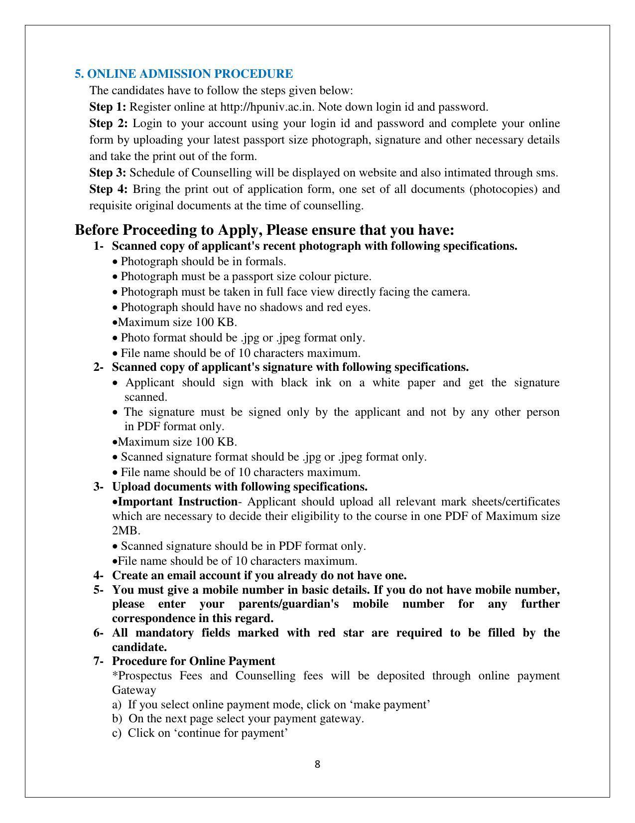 Himachal Pradesh University (HPU), Shimla B.Ed 2021-22 (Prospectus) - Page 8