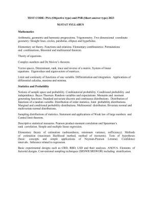 ISI Admission Test M.Stat Syllabus