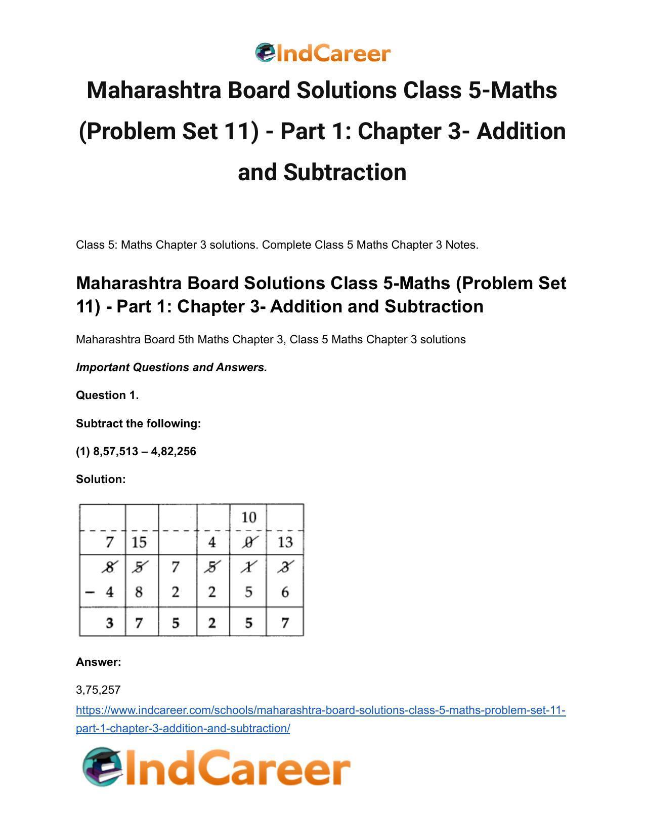 Maharashtra Board Solutions Class 5-Maths (Problem Set 11) - Part 1: Chapter 3- Addition and Subtraction - Page 2