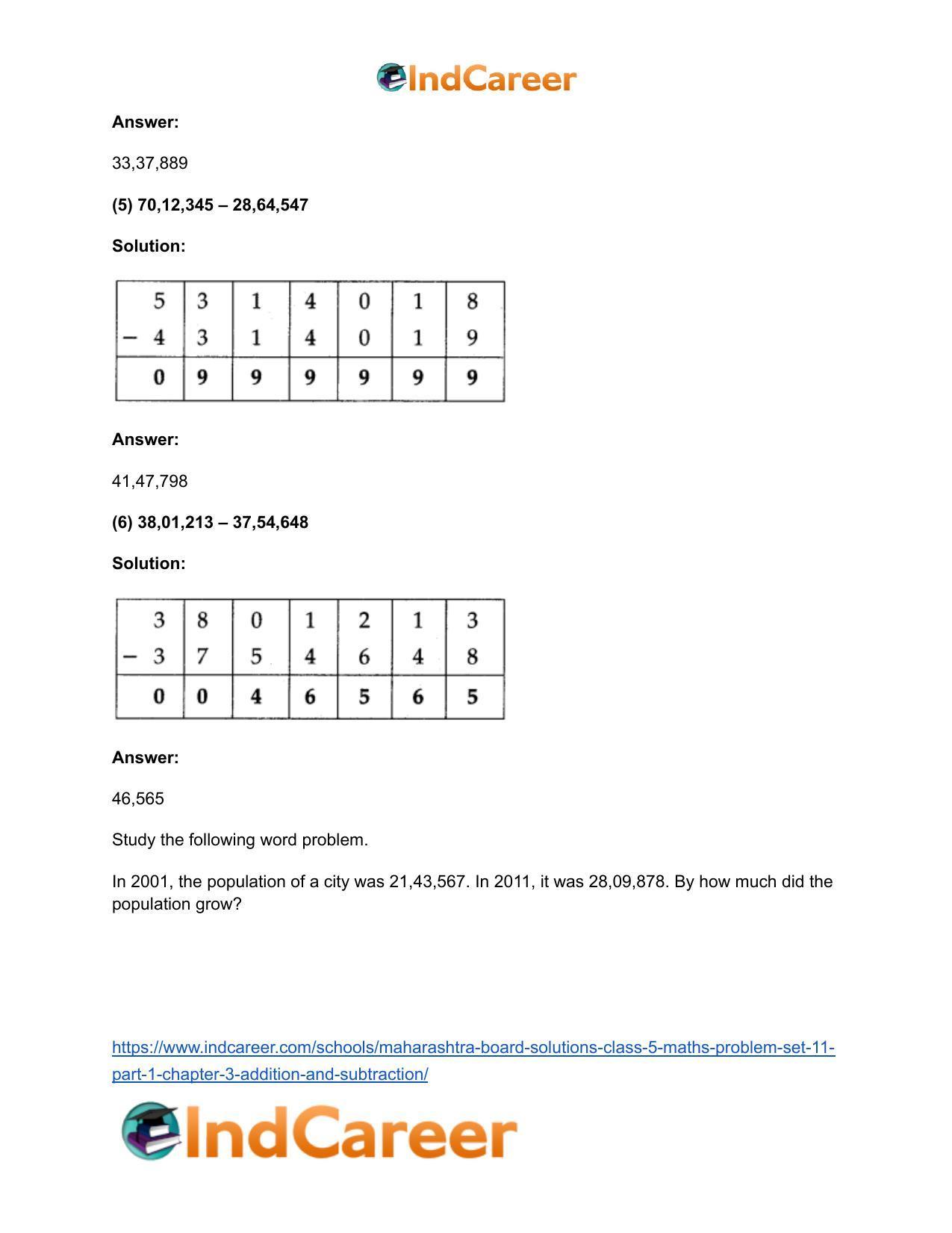Maharashtra Board Solutions Class 5-Maths (Problem Set 11) - Part 1: Chapter 3- Addition and Subtraction - Page 4