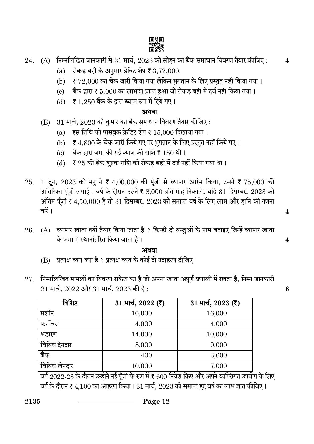 CBSE Class 10 Elements Of Book-Keeping & Accountancy 2024 Question Paper - Page 12