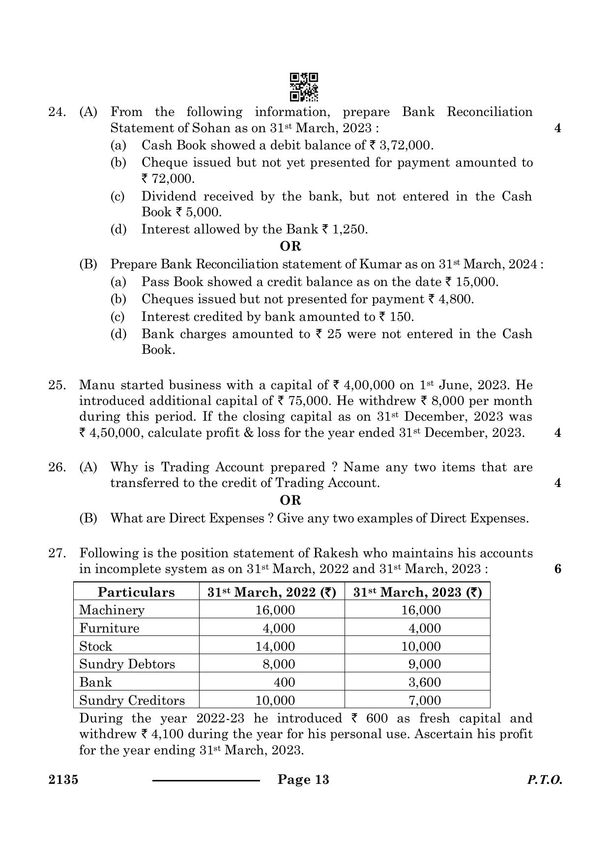 CBSE Class 10 Elements Of Book-Keeping & Accountancy 2024 Question Paper - Page 13