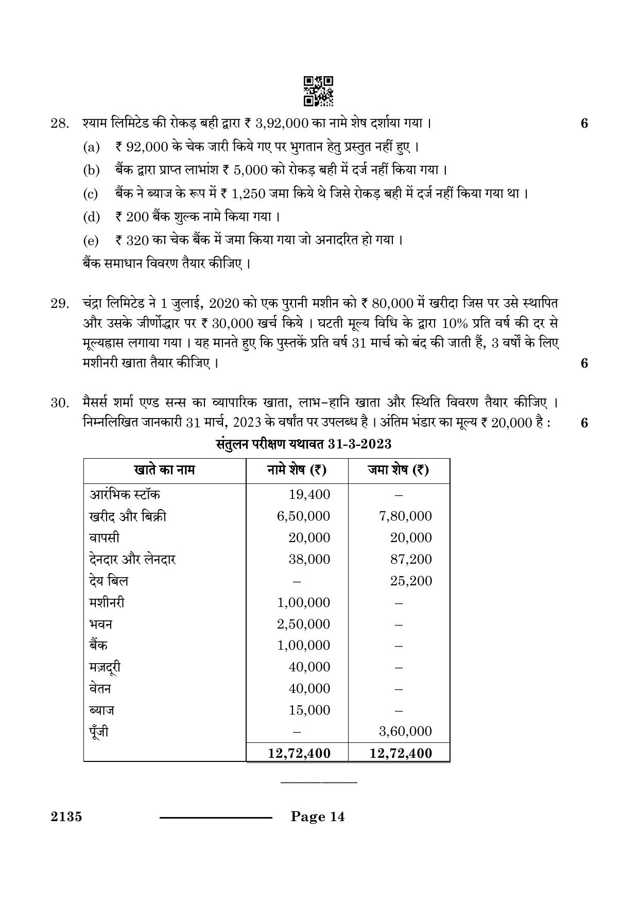CBSE Class 10 Elements Of Book-Keeping & Accountancy 2024 Question Paper - Page 14