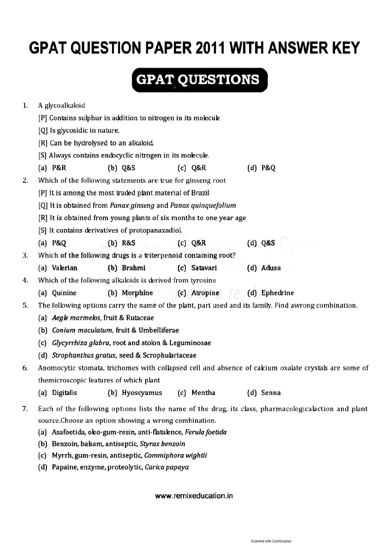GPAT 2011 Question Paper with Answer Key - Page 1