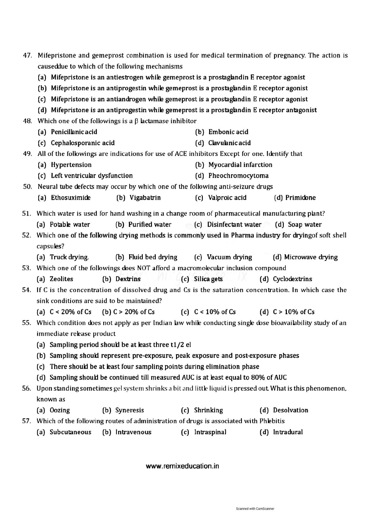 GPAT 2011 Question Paper with Answer Key - Page 6