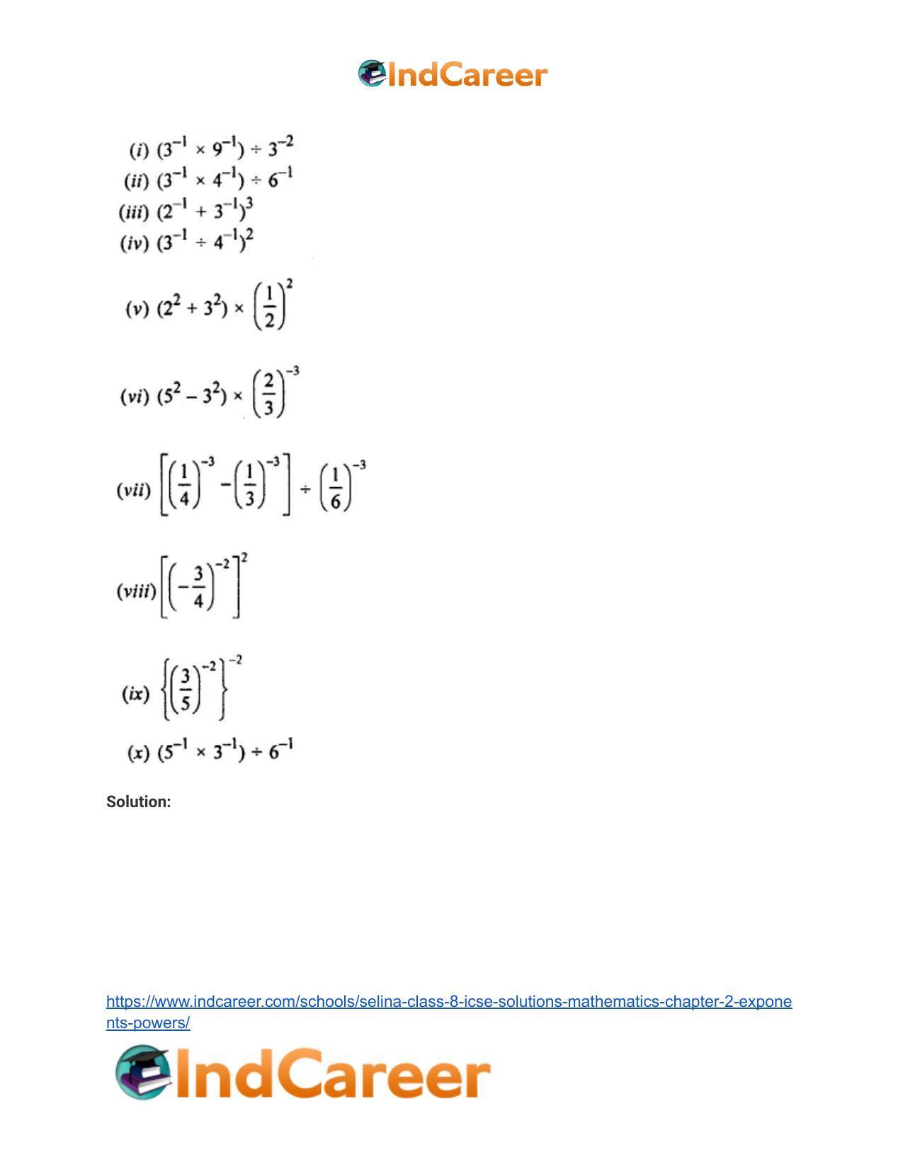 Selina Class 8 ICSE Solutions Mathematics : Chapter 2- Exponents (Powers) - Page 3
