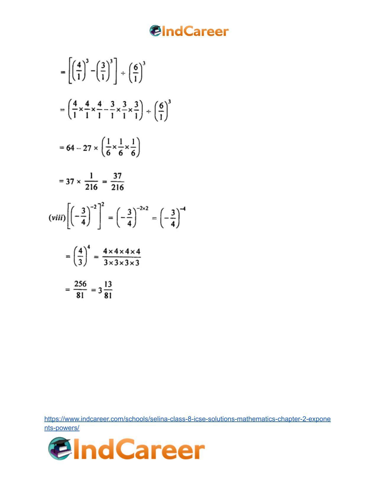 Selina Class 8 ICSE Solutions Mathematics : Chapter 2- Exponents (Powers) - Page 7