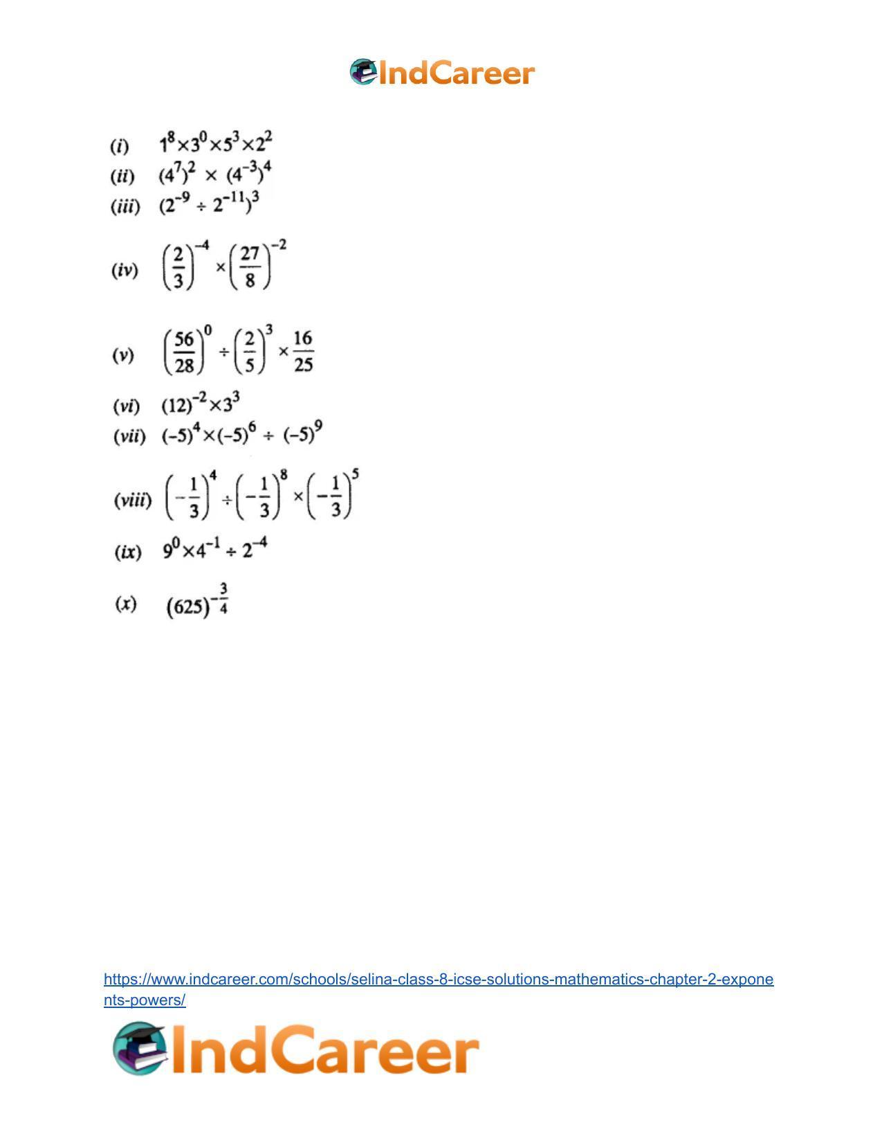 Selina Class 8 ICSE Solutions Mathematics : Chapter 2- Exponents (Powers) - Page 11