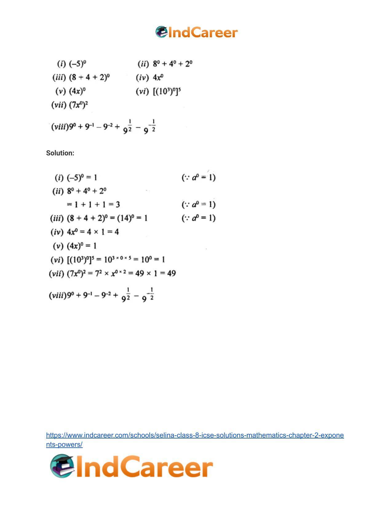 Selina Class 8 ICSE Solutions Mathematics : Chapter 2- Exponents (Powers) - Page 22