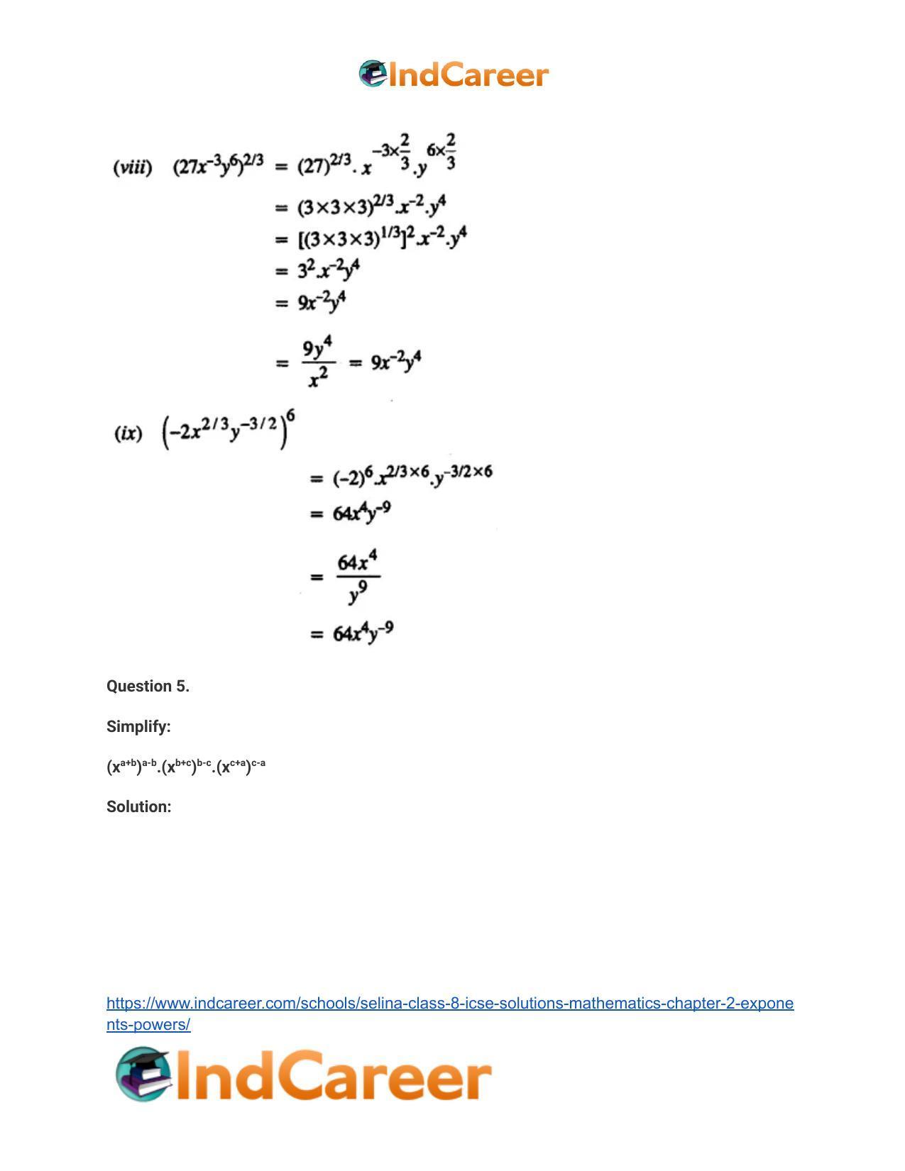 Selina Class 8 ICSE Solutions Mathematics : Chapter 2- Exponents (Powers) - Page 27