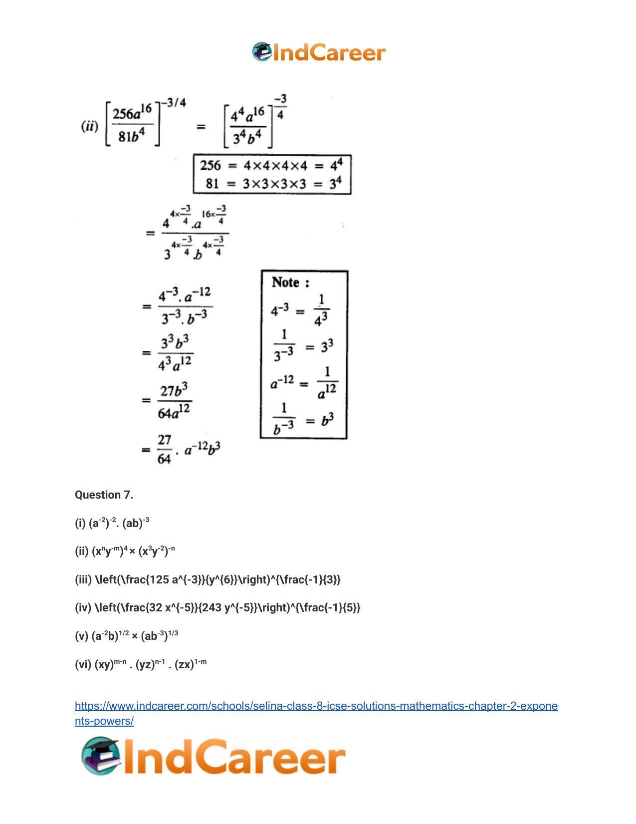 Selina Class 8 ICSE Solutions Mathematics : Chapter 2- Exponents (Powers) - Page 29