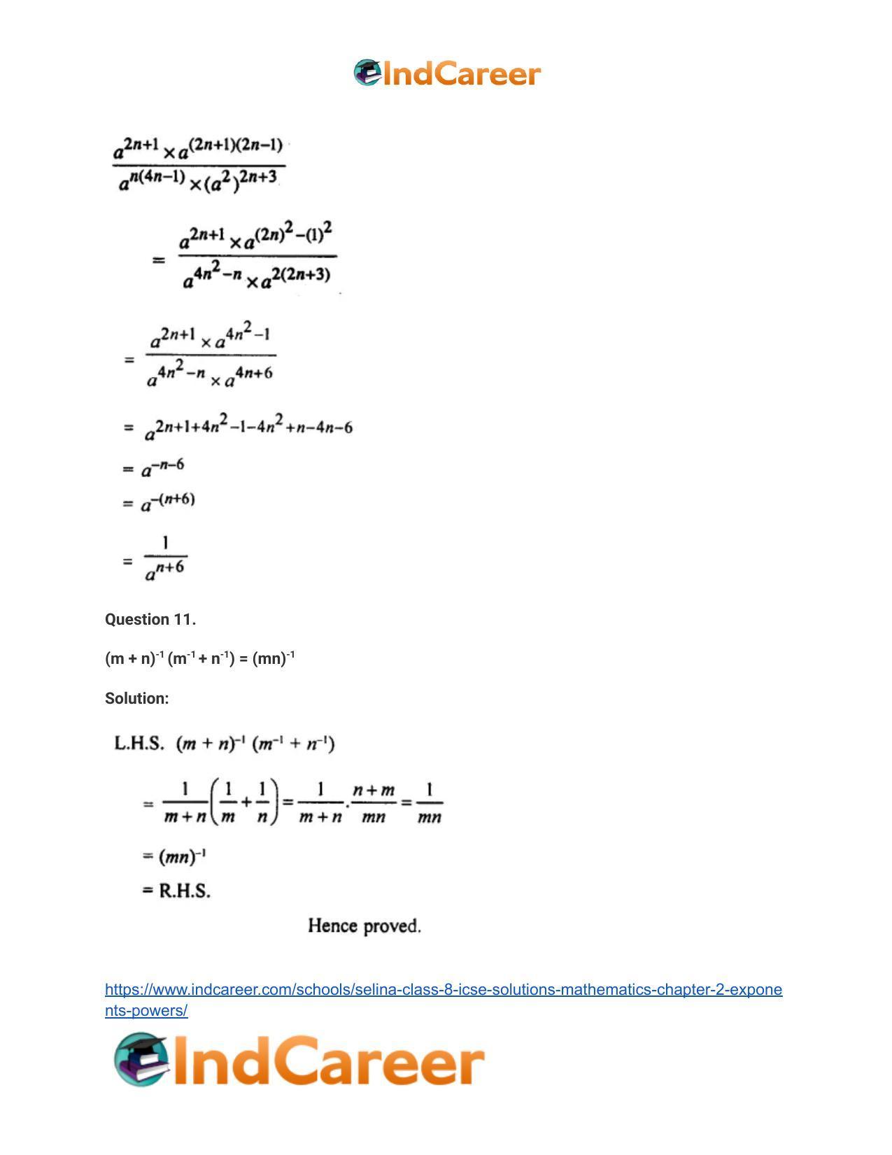 Selina Class 8 ICSE Solutions Mathematics : Chapter 2- Exponents (Powers) - Page 35