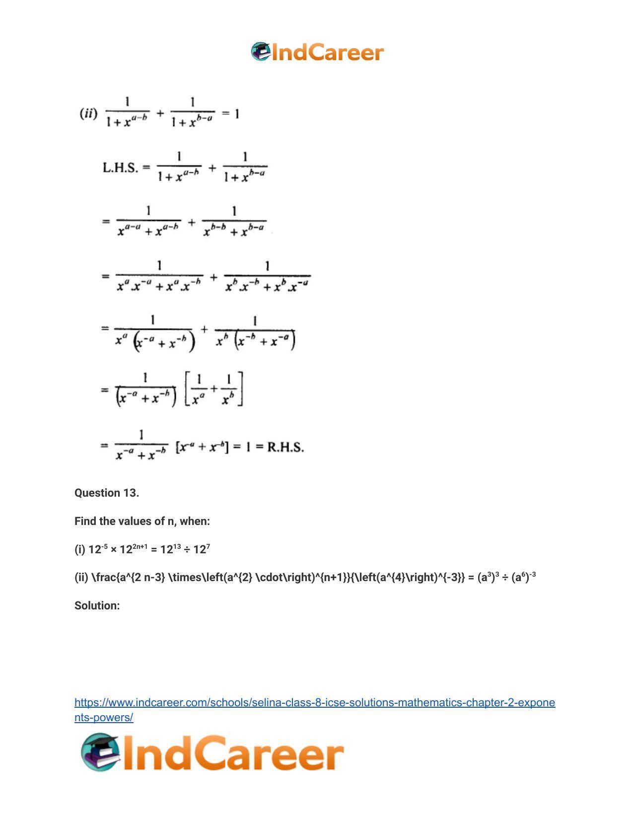 Selina Class 8 ICSE Solutions Mathematics : Chapter 2- Exponents (Powers) - Page 37