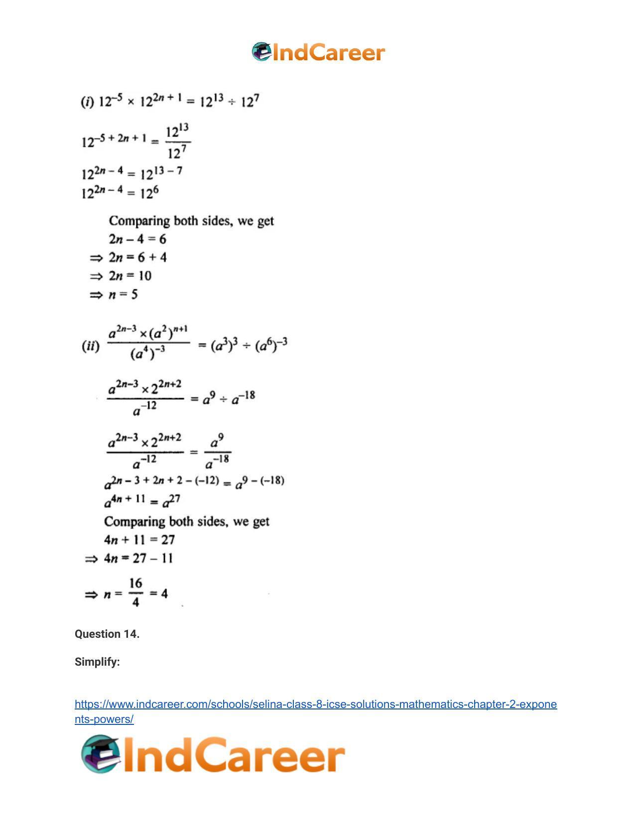 Selina Class 8 ICSE Solutions Mathematics : Chapter 2- Exponents (Powers) - Page 38