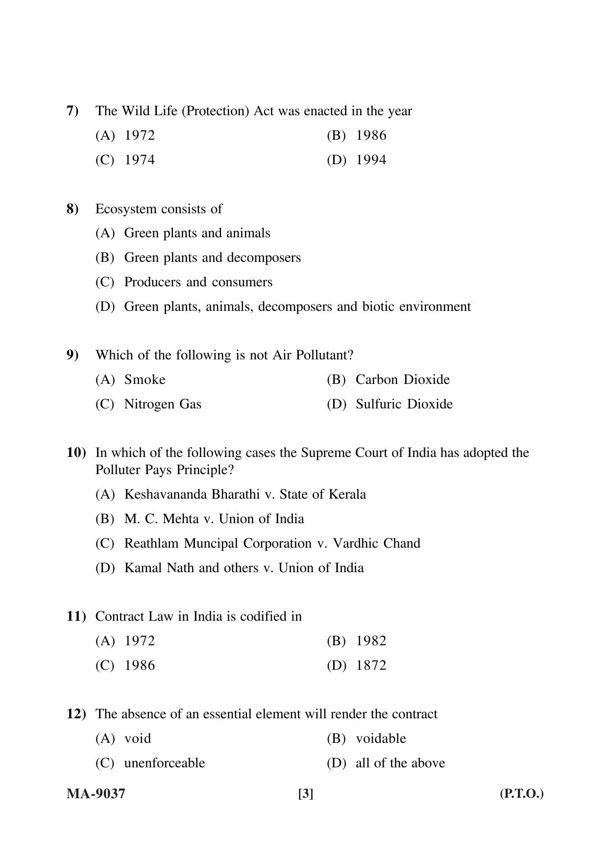 Mysore University PG Entrance Exam 2022: L.L.M. Law Question Paper - Page 3