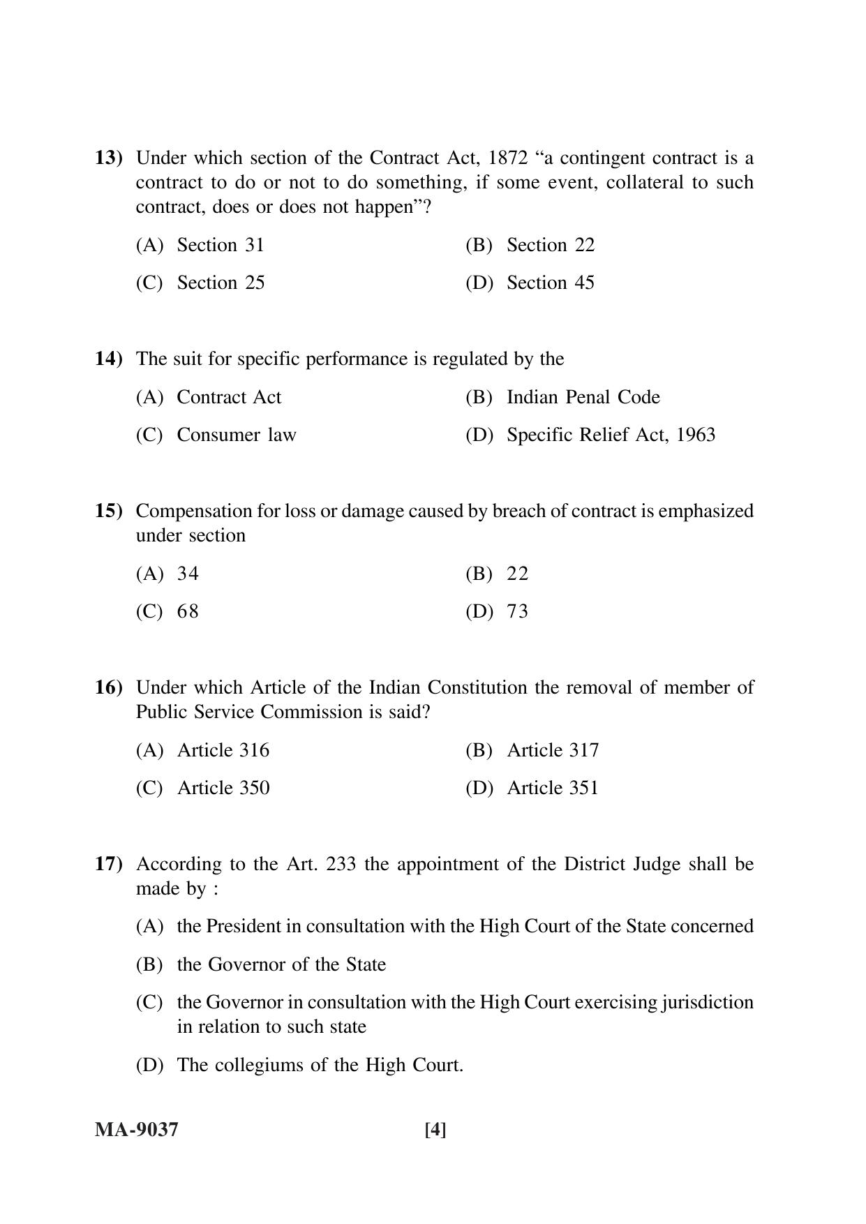 Mysore University PG Entrance Exam 2022: L.L.M. Law Question Paper - Page 4