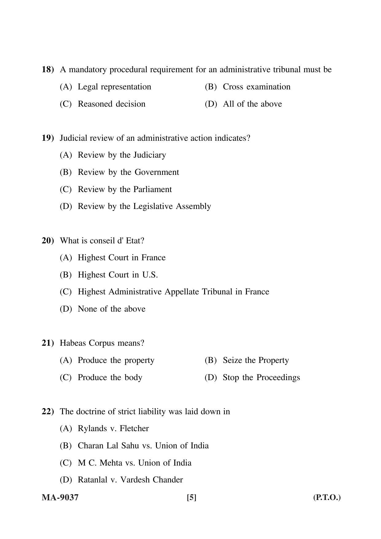 Mysore University PG Entrance Exam 2022: L.L.M. Law Question Paper - Page 5