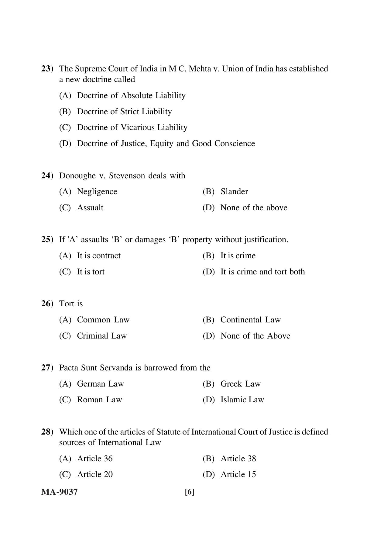 Mysore University PG Entrance Exam 2022: L.L.M. Law Question Paper - Page 6