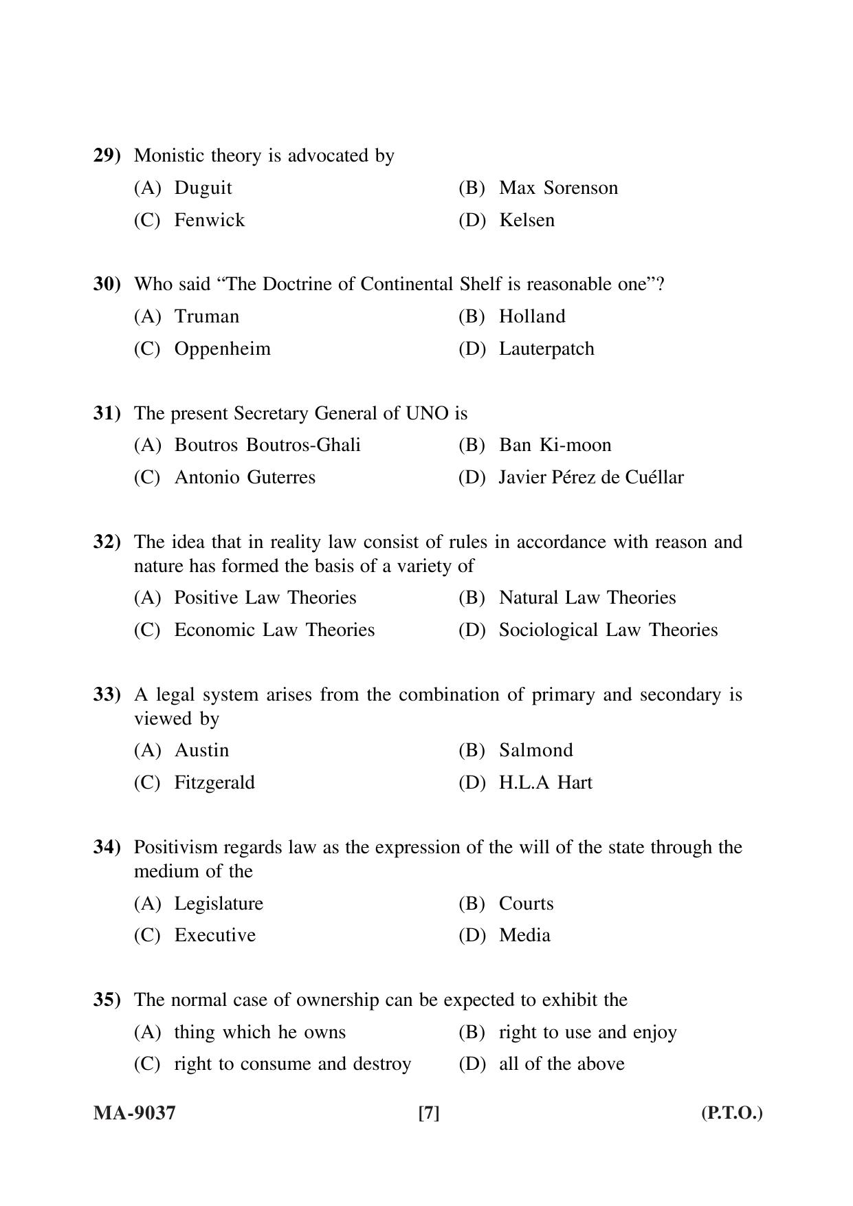 Mysore University PG Entrance Exam 2022: L.L.M. Law Question Paper - Page 7