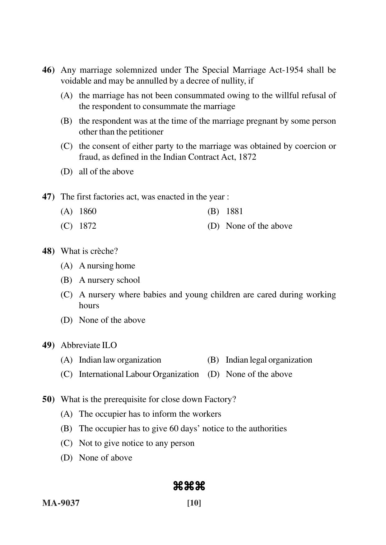 Mysore University PG Entrance Exam 2022: L.L.M. Law Question Paper - Page 10