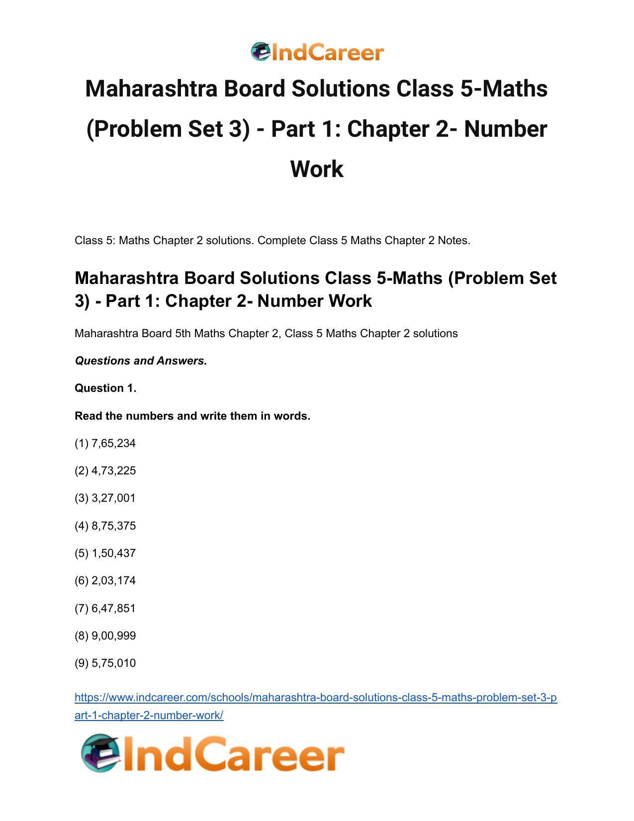 Maharashtra Board Solutions Class 5-Maths (Problem Set 3) - Part 1: Chapter 2- Number Work - Page 2