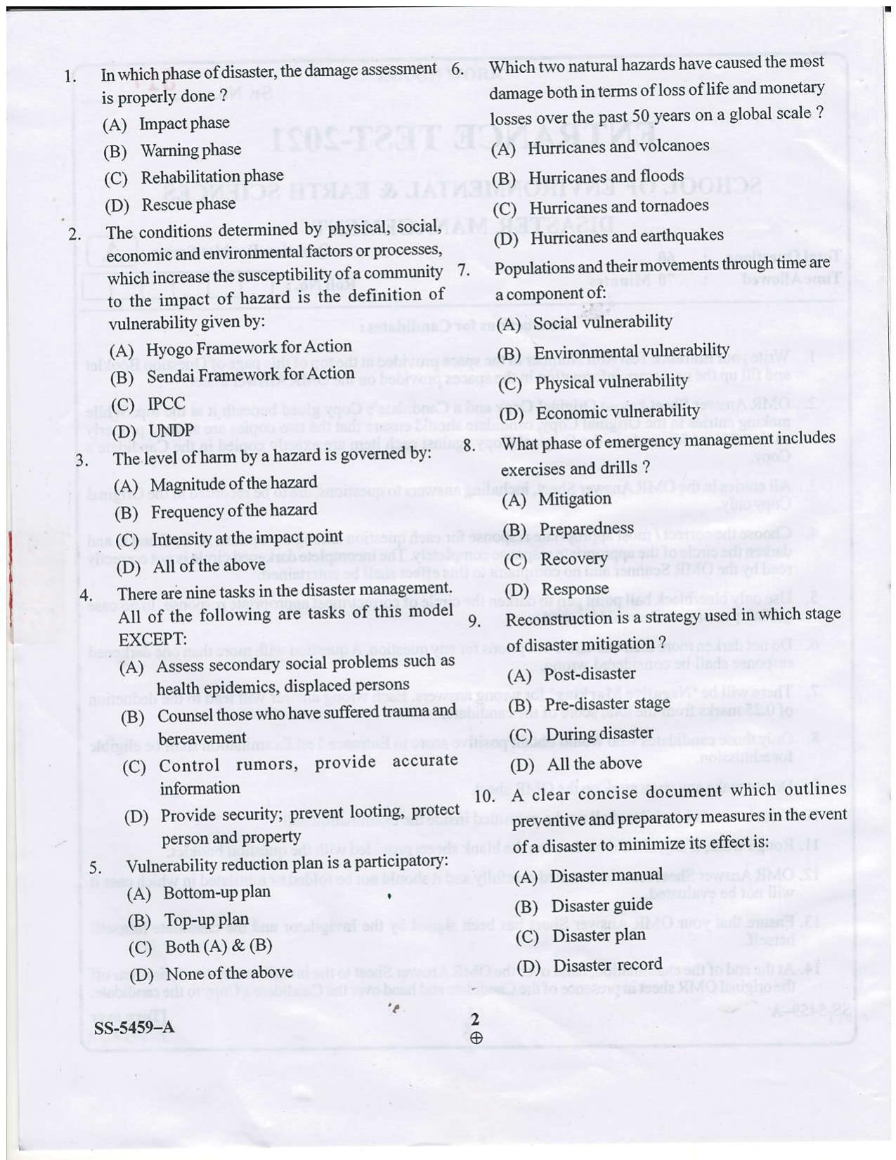 KUET 2023 M.Sc. Disaster Management Question Paper - Page 14