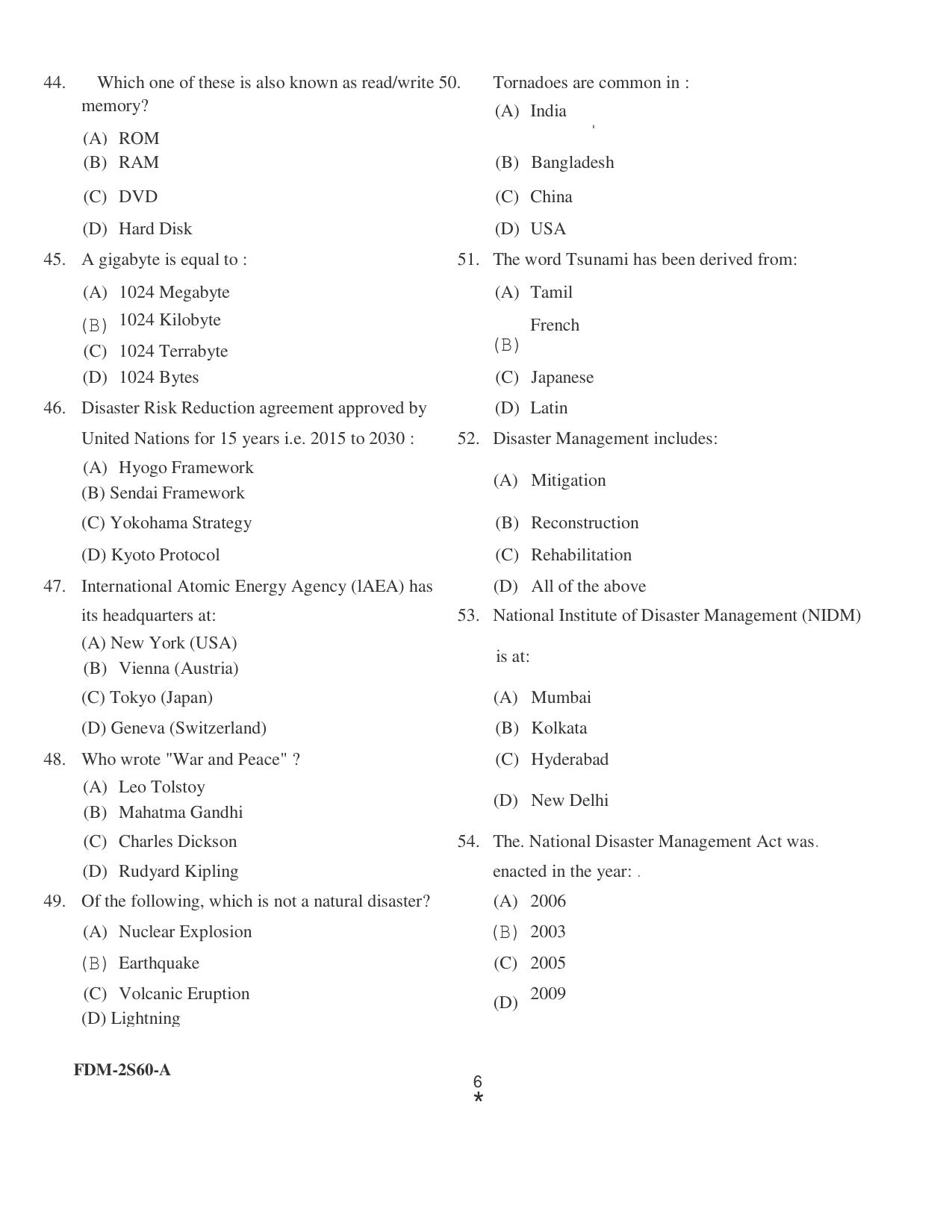 KUET 2023 M.Sc. Disaster Management Question Paper - Page 45
