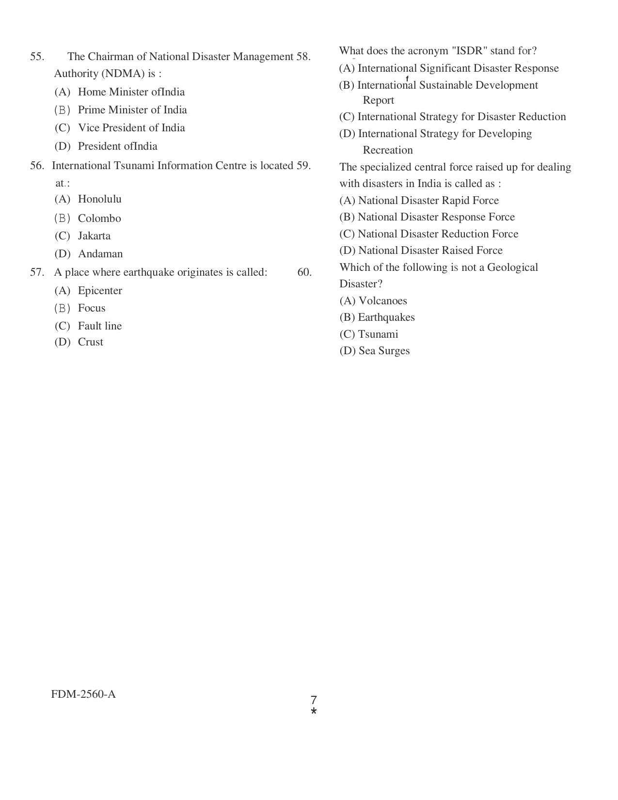 KUET 2023 M.Sc. Disaster Management Question Paper - Page 46