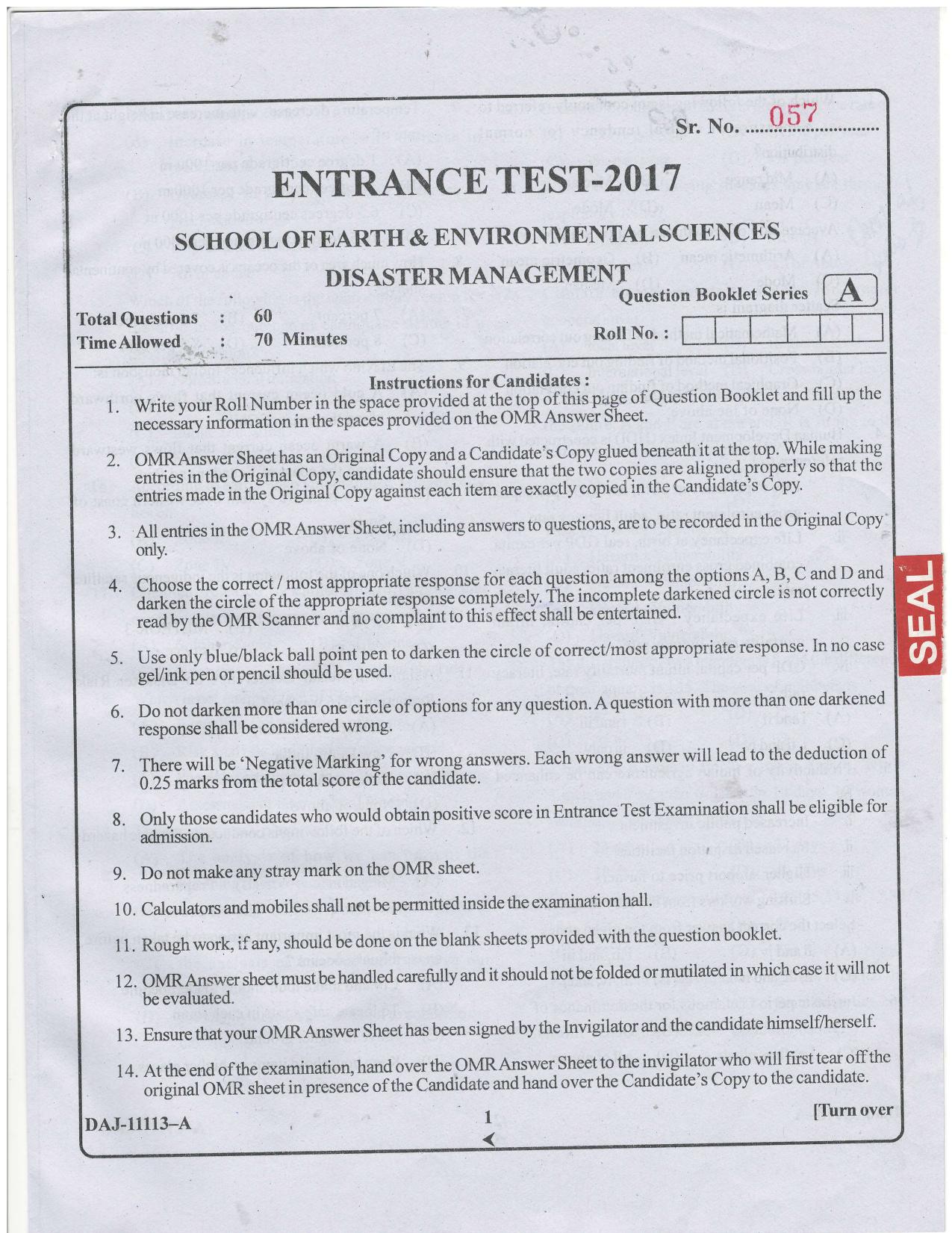 KUET 2023 M.Sc. Disaster Management Question Paper - Page 47